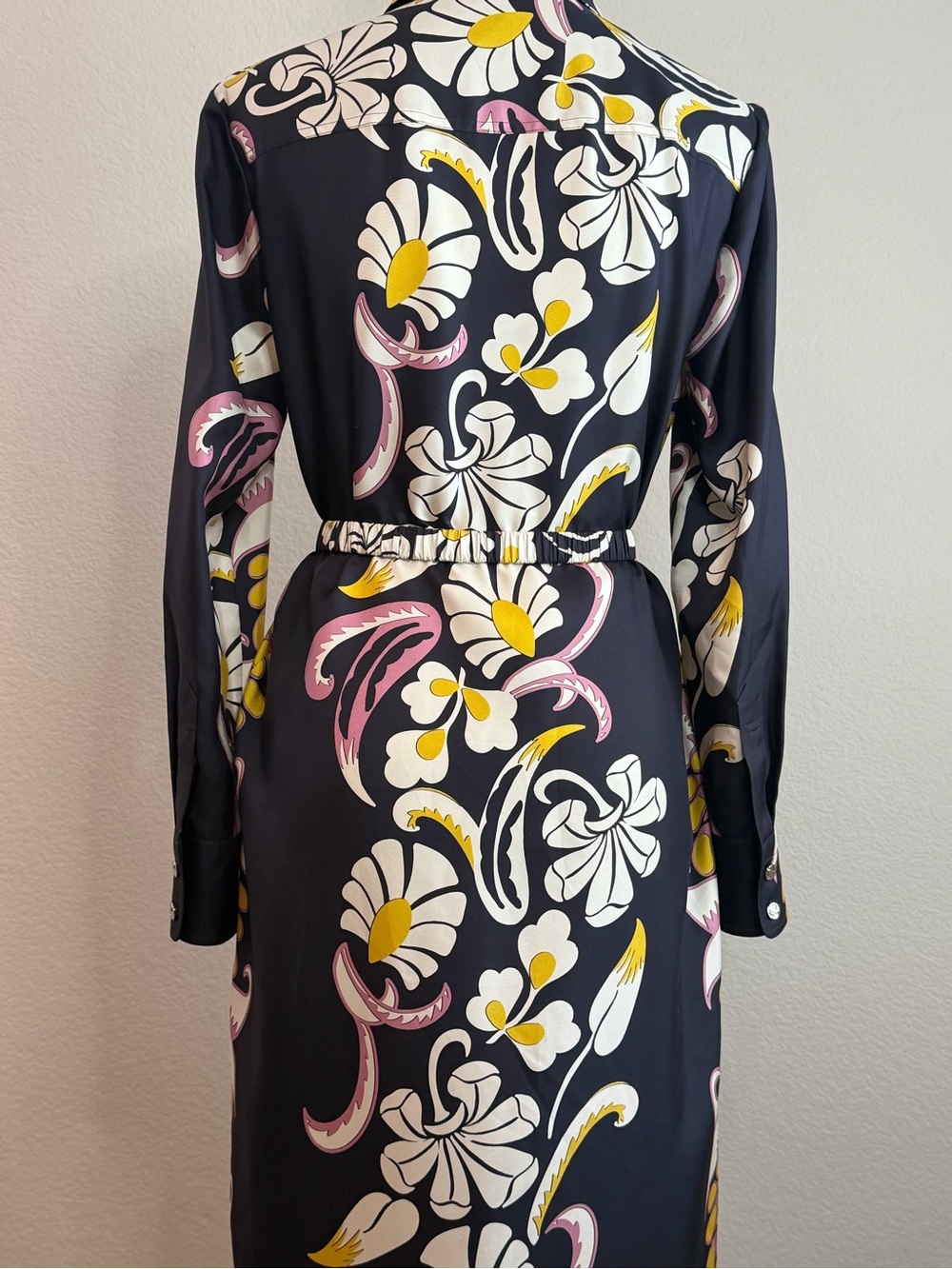 Tory Burch Printed Silk Twill Shirtdress Pink Tropical Border Belted Size 2 - Picture 7 of 13